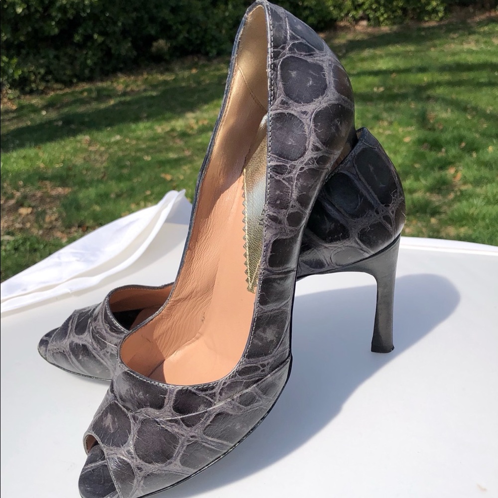 Emporio Armani Peep Toe Blue Crocodile Pumps Heels Old Money Quiet Luxury 9.5